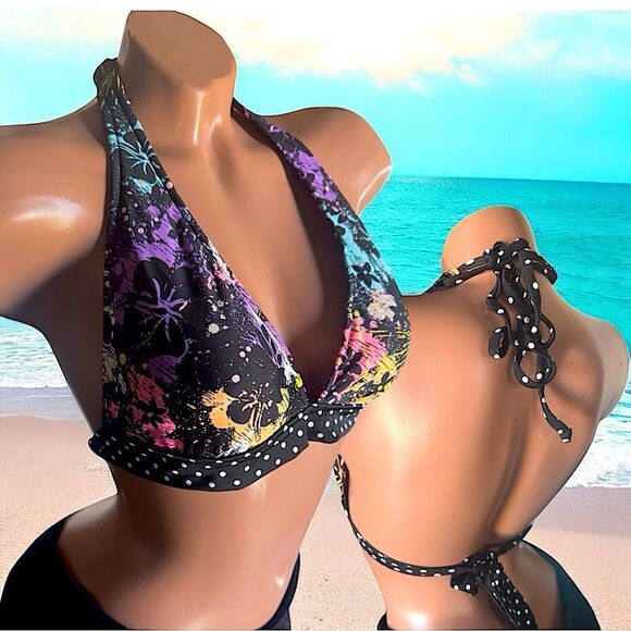 Arizona Jean Co Swimwear l Bikini Top l Pant-Splash Print l Adjustable l L l EUC - Picture 3 of 12